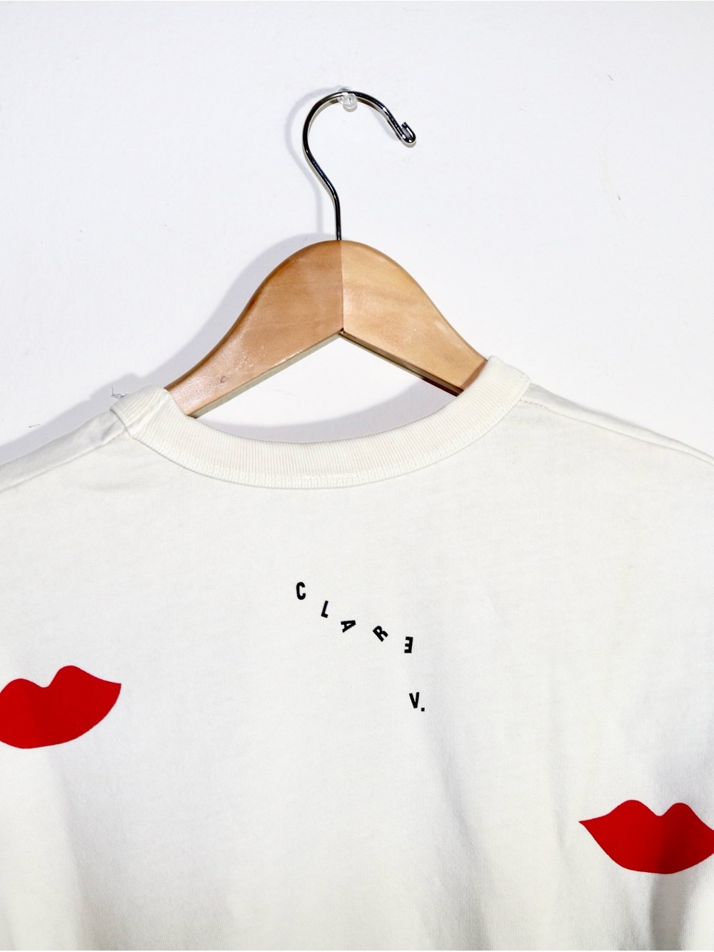 Clare V. Drop Shoulder Sweatshirt in Cream/Poppy Lips - Picture 7 of 14